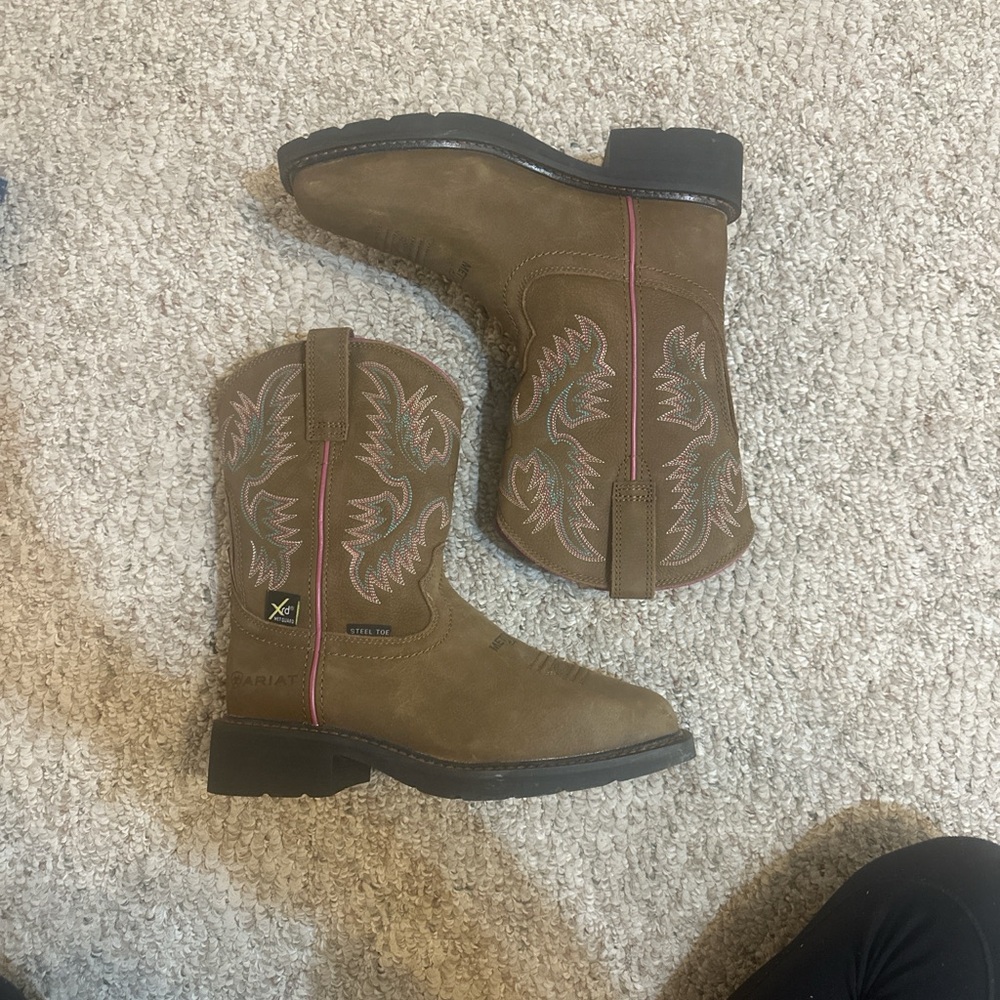 Ariat Brown Suede Work Boot with Pink Interior